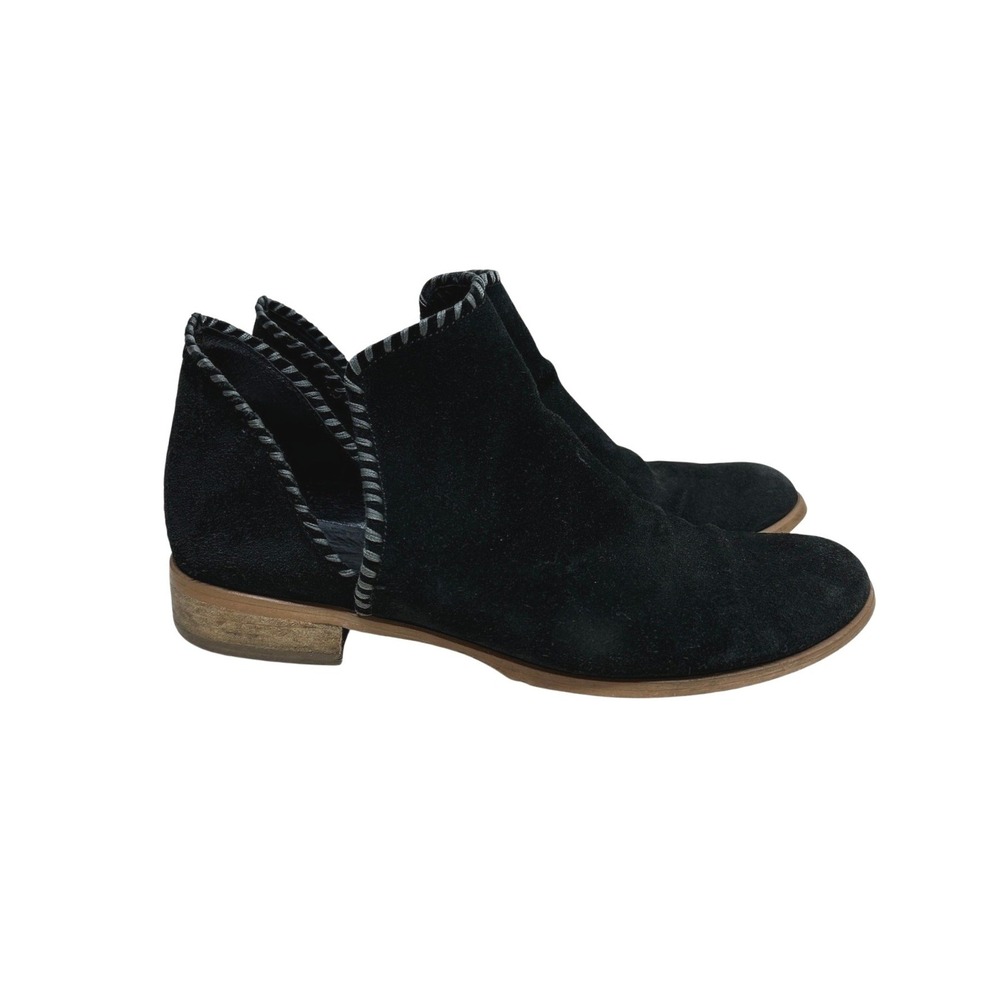 Garnet Hill Italy Black Suede Whipstitch Cutout Ankle Booties‎ EU 39 Women's 8.5